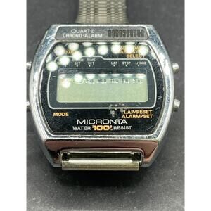 Vintage 1980's Micronta Alarm Chronograph Watch Digital LCD Stainless Steel